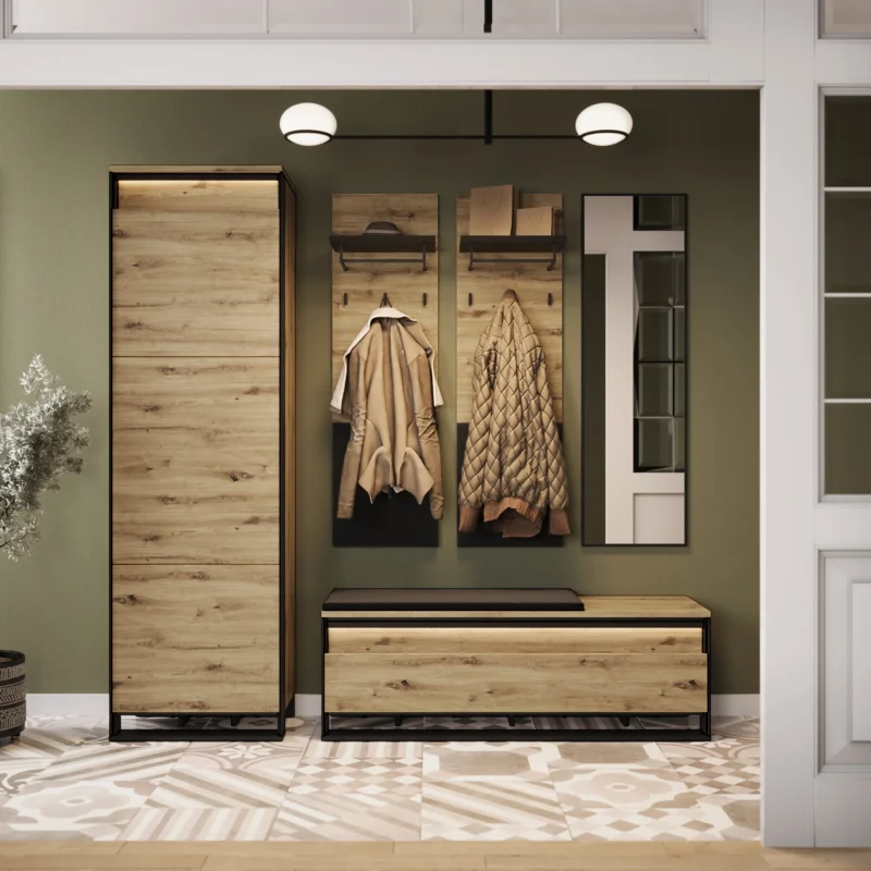 QUANT GARDEROBA kontener 135 cm z oświetleniem – dąb artisan/czarny