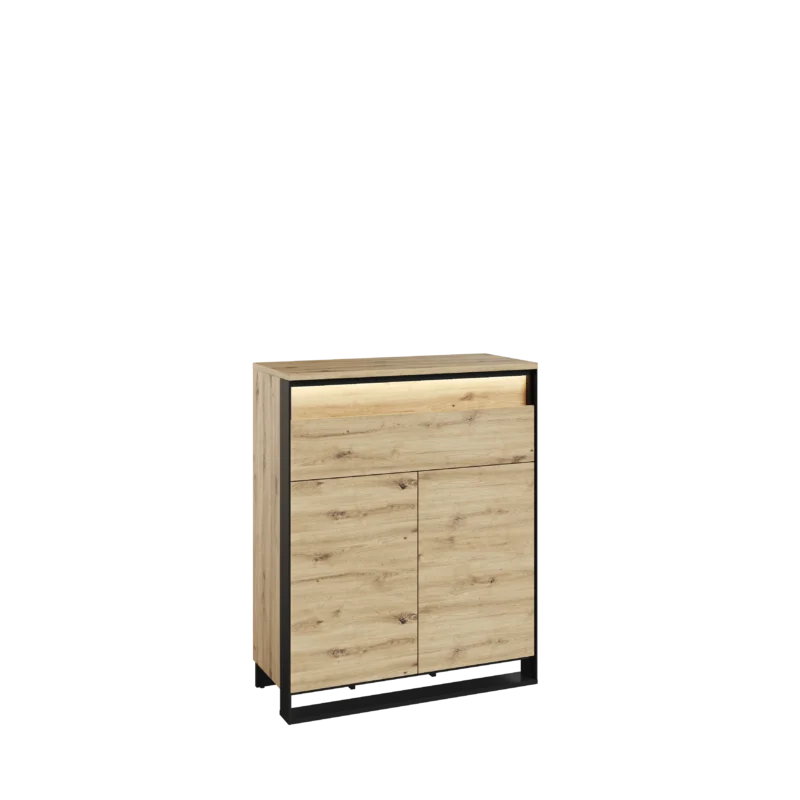 QUANT GARDEROBA komoda 2d1s z oświetleniem – dąb artisan/czarny