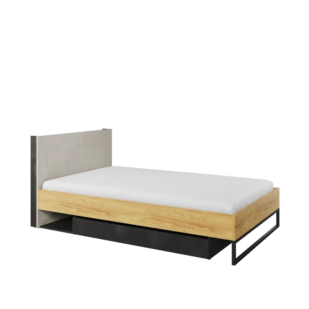 TEEN FLEX łóżko 120 cm ze stelażem – hikora naturalna/silk flou/surowa stal