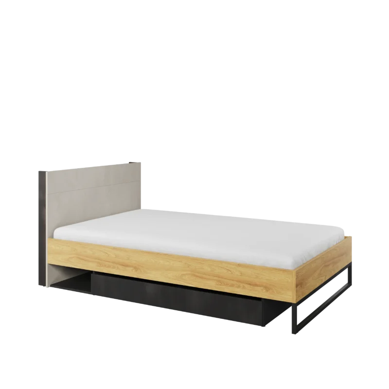 TEEN FLEX łóżko 120 cm ze stelażem – hikora naturalna/silk flou/surowa stal