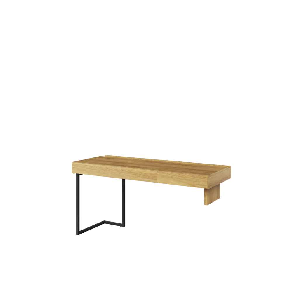 TEEN FLEX biurko 150 cm 3s prawe/lewe – hikora naturalna/surowa stal